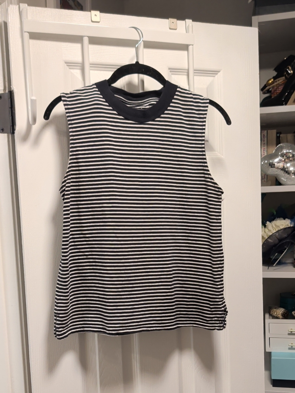 EUC 100% Cotton Everlane Black & White Striped Mock Neck Tank